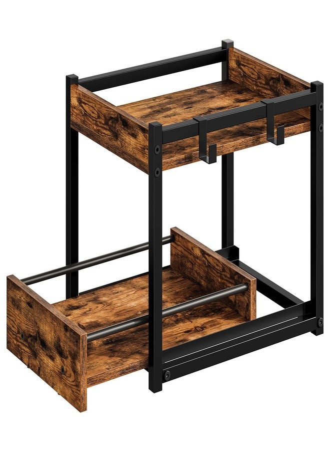 HOOBRO Kitchen Countertop Organizer, Corner Shelf Organizer, 2-Tier Spice Rack with Pull-Out Shelf and Hooks, for Kitchen, Office, Study, Bedroom, Living Room, Rustic Brown and Black BF08TL01 - Image 1