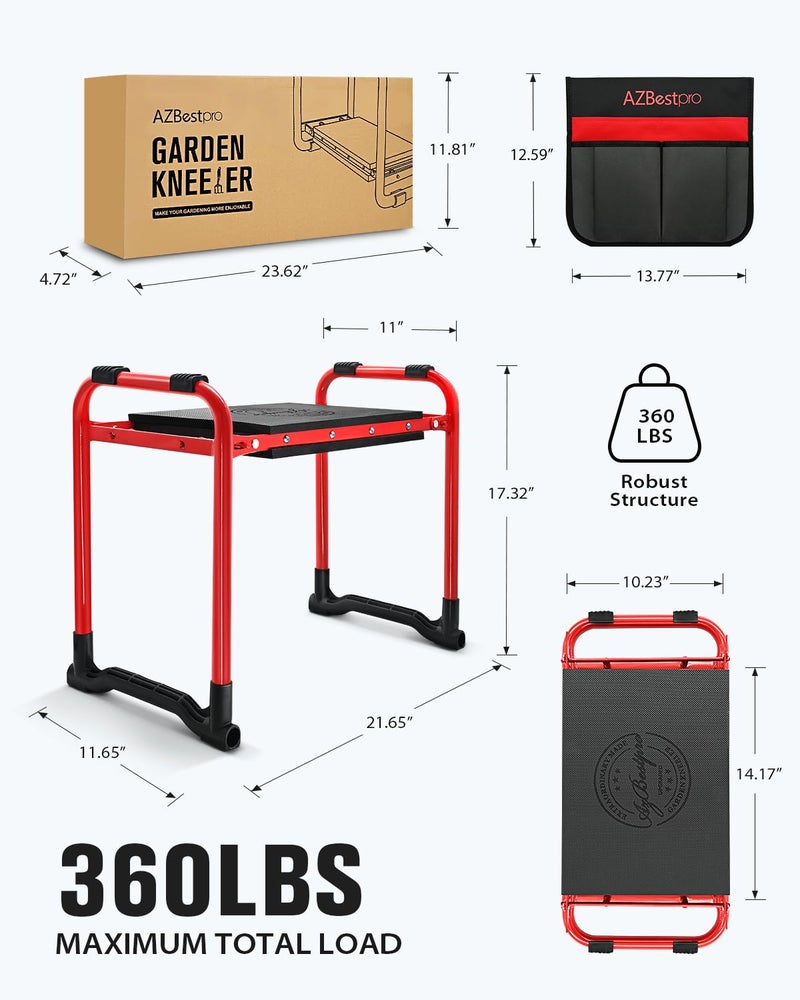 AZBESTPRO Garden Kneeler and Seat Heavy Duty,Upgraded Foldable Gardening Stool Widened to 10" Stable Wear-Resistant Prevent Knee and Back Pain, Bench High-End 2 Large Tool Bags Gift for Women - Image 4