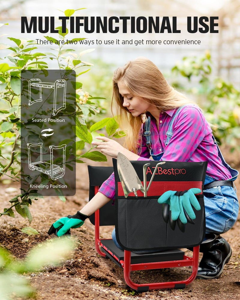 AZBESTPRO Garden Kneeler and Seat Heavy Duty,Upgraded Foldable Gardening Stool Widened to 10" Stable Wear-Resistant Prevent Knee and Back Pain, Bench High-End 2 Large Tool Bags Gift for Women - Image 3