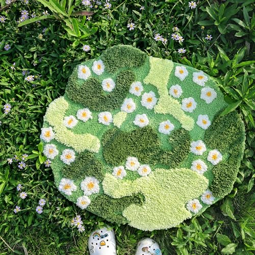 YIKUSH Moss Bath Mat Green Bathroom Rug with Small White Flowers Non Slip Door Mat for Bedroom and Kitchen Soft Washable Rug Floral Nature Bathtub Mat - Image 4