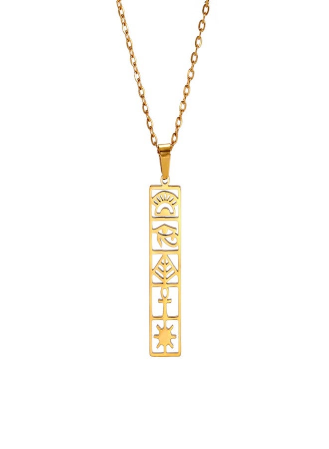 EUEAVAN Cartouche Pendant Necklace for Women - Eye of Horus/Ankh Cross, Personalized Name Hieroglyph Ancient Egyptian Amulet Jewelry Gift (Gold 2) - Image 1