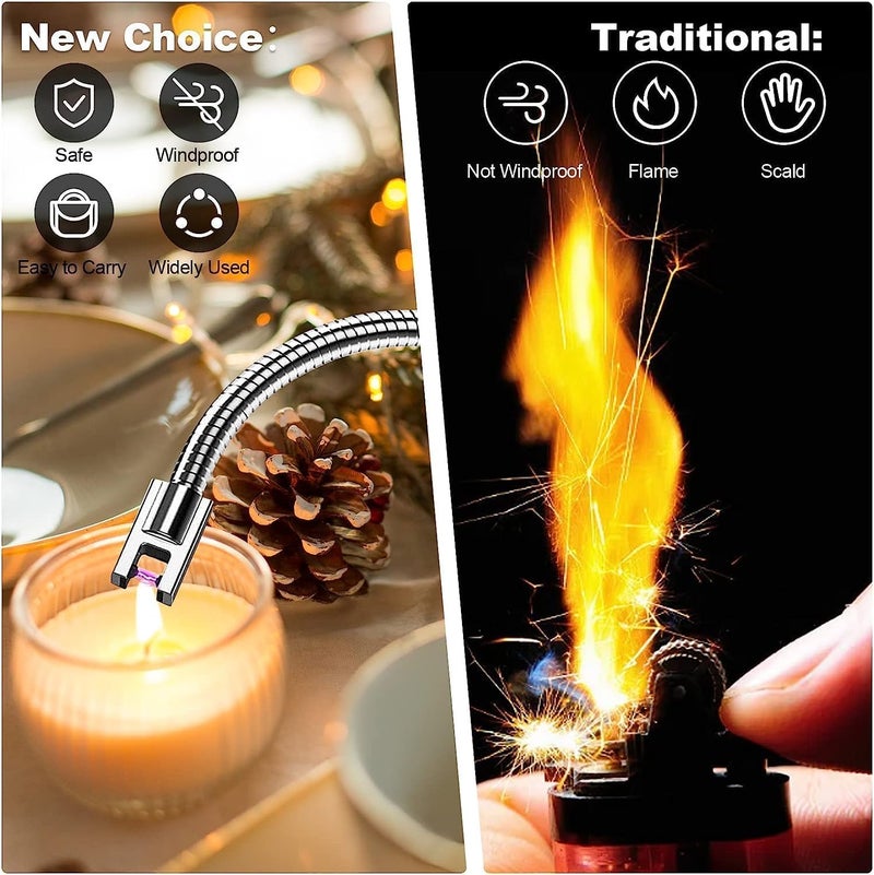 Lwvax Electric Gas Lighter for Kitchen Rechargeable Candle Lighter Plasma Flameless Windproof USB Lighter 360° Flexible Neck Arc Lighter (Multicolor) - Image 5