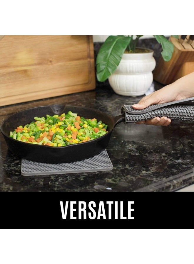 HOMWE Silicone Oven Mitts and Pot Holders 4-Piece Set Heavy Duty Cooking Gloves Kitchen Counter Safe Trivet Mats Advanced Heat Resistance Non-Slip Textured Grip Gray - Image 2