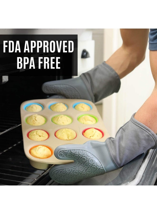 HOMWE Silicone Oven Mitts and Pot Holders 4-Piece Set Heavy Duty Cooking Gloves Kitchen Counter Safe Trivet Mats Advanced Heat Resistance Non-Slip Textured Grip Gray - Image 5