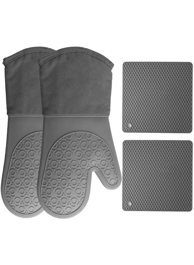 HOMWE Silicone Oven Mitts and Pot Holders 4-Piece Set Heavy Duty Cooking Gloves Kitchen Counter Safe Trivet Mats Advanced Heat Resistance Non-Slip Textured Grip Gray - Image 1