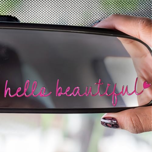 Zyeco 3PCSHello Beautiful Mirror Decal Metal Rearview Mirror Sticker for Women Thoughtful Car Accessories Gift for Her Easy to Apply Durable Stylish Fuchsia - Image 1