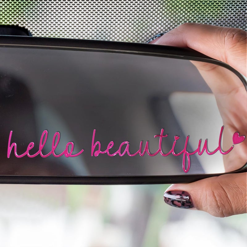 Zyeco 3PCSHello Beautiful Mirror Decal Metal Rearview Mirror Sticker for Women Thoughtful Car Accessories Gift for Her Easy to Apply Durable Stylish Fuchsia - Image 3