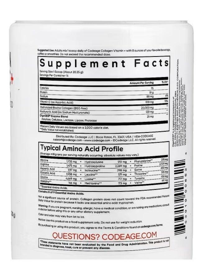 Codeage Collagen Peptides Powder + Vitamin C, Digestive Enzymes, Hyaluronic Acid, Amino Acids - Hydrolyzed Protein Collagen Type I & III Grass Fed Collagen - Non-GMO, Gluten-Free, Unflavored - 9.98 oz - Image 2