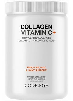 Codeage Collagen Peptides Powder + Vitamin C, Digestive Enzymes, Hyaluronic Acid, Amino Acids - Hydrolyzed Protein Collagen Type I & III Grass Fed Collagen - Non-GMO, Gluten-Free, Unflavored - 9.98 oz  - Image 1