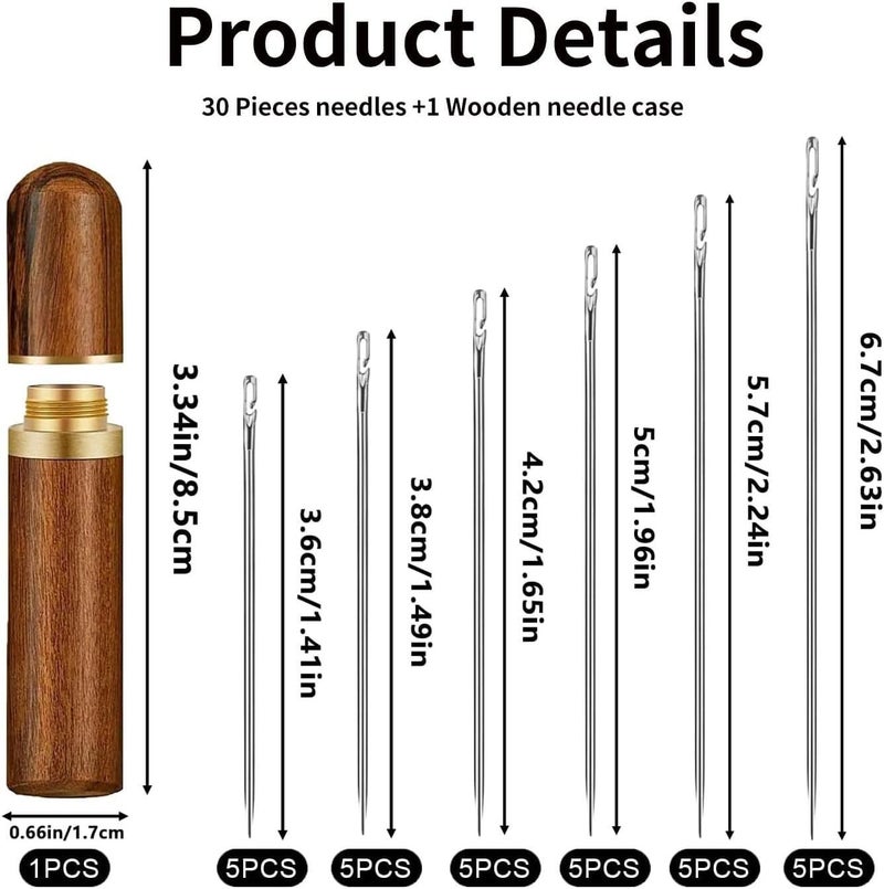 AKRIZA AKRIZA 30pcs Self Threding Needles for Hand Sewing 6 Sizes Needles with Wooden Case Time Saving Embroidery and Stitching Needles Quick Threading Needles for Quilting Coat Pants Backpacks - Image 2
