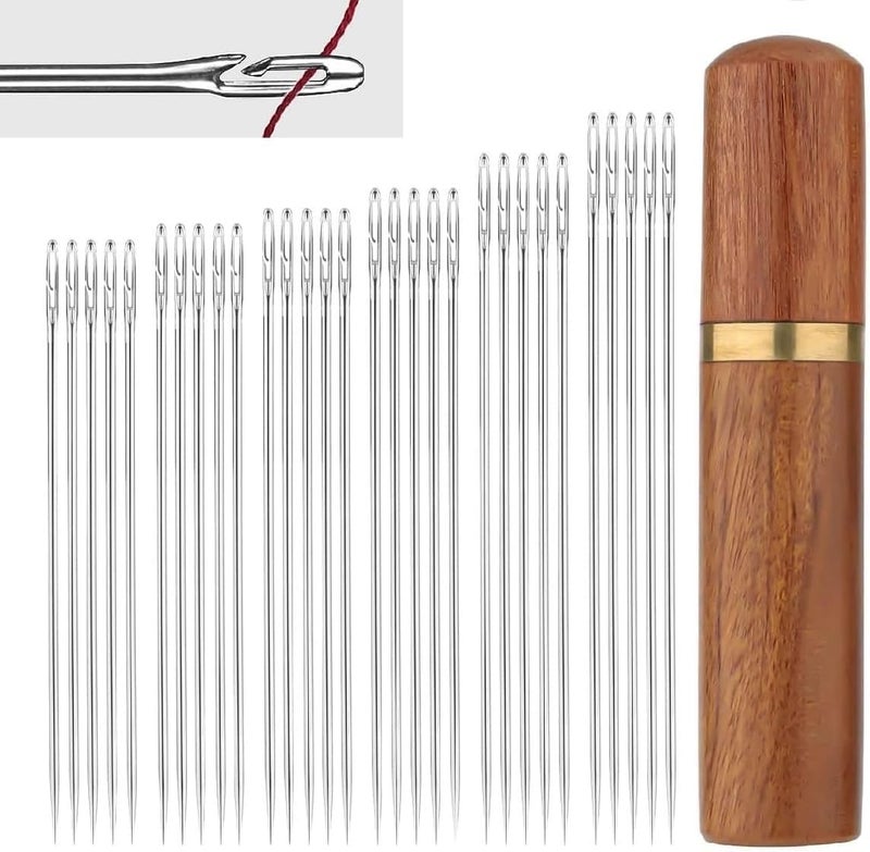 AKRIZA AKRIZA 30pcs Self Threding Needles for Hand Sewing 6 Sizes Needles with Wooden Case Time Saving Embroidery and Stitching Needles Quick Threading Needles for Quilting Coat Pants Backpacks - Image 1