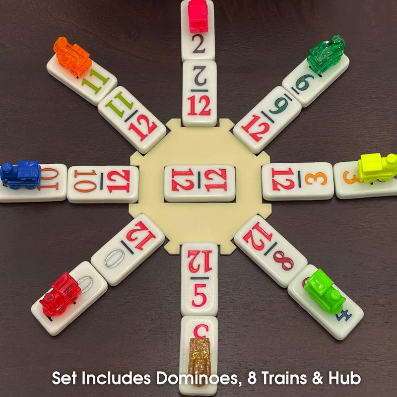 CHH Double 12 Mexican Train Number Dominoes â€“ Travel Size with Zip Up Case, Hub & 8 Domino Trains â€“ 91 Fun Size Numbered Dominoes - Image 5