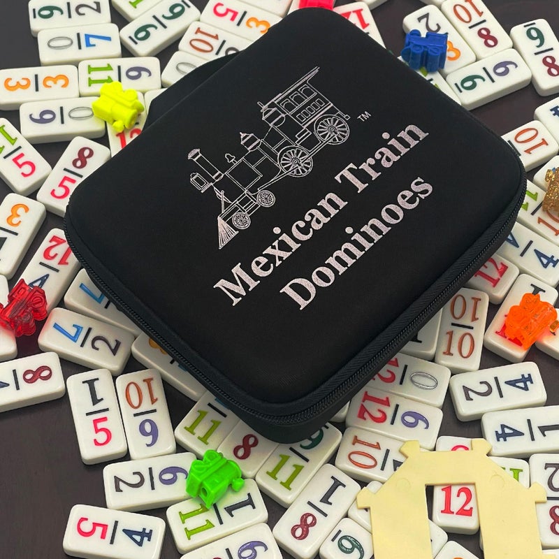 CHH Double 12 Mexican Train Number Dominoes â€“ Travel Size with Zip Up Case, Hub & 8 Domino Trains â€“ 91 Fun Size Numbered Dominoes - Image 4