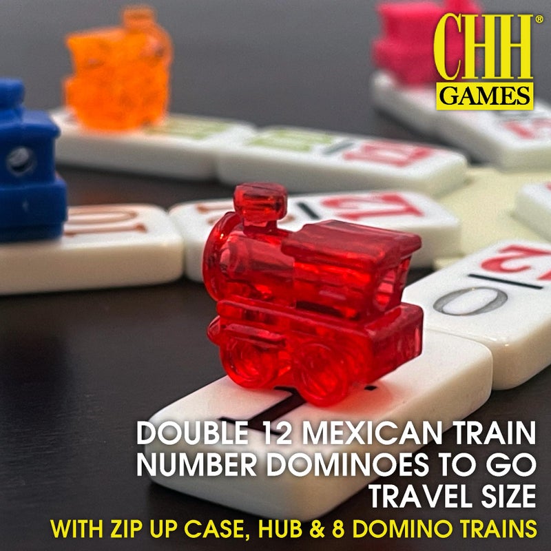 CHH Double 12 Mexican Train Number Dominoes â€“ Travel Size with Zip Up Case, Hub & 8 Domino Trains â€“ 91 Fun Size Numbered Dominoes - Image 2