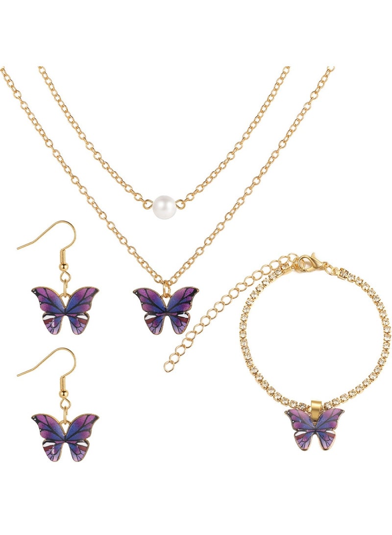 Huitich Purple Butterfly Jewelry Set  Necklace, Bracelet & Earrings Trio  - Image 1