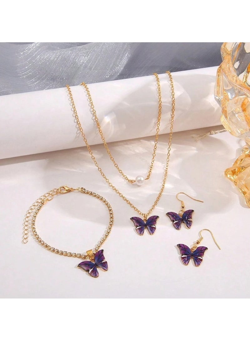 Huitich Purple Butterfly Jewelry Set  Necklace, Bracelet & Earrings Trio  - Image 4