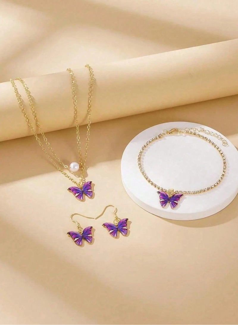 Huitich Purple Butterfly Jewelry Set  Necklace, Bracelet & Earrings Trio  - Image 2