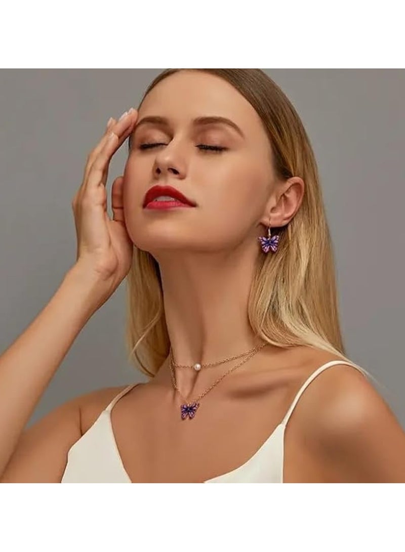 Huitich Purple Butterfly Jewelry Set  Necklace, Bracelet & Earrings Trio  - Image 5