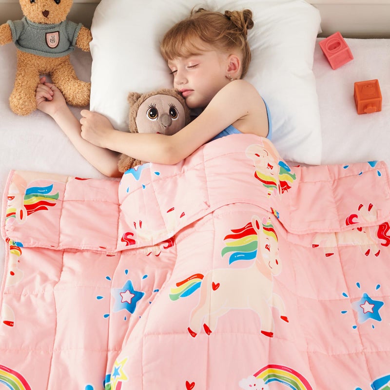 yescool Pink Weighted Blanket 5 Pounds Cooling Weighted Lap Blanket Rainbow Unicorn Heavy Blankets Breathable Weighted Throw Blanket for 4060lbs 36x48