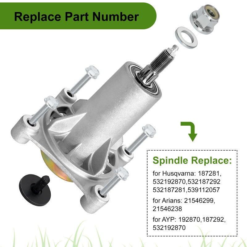 Belleone 187292 Mower Spindle for 42" 46" 48" 54" Deck, 587819701 Mandrel Assembly Fits for Craftsman Husqvarna Ariens Poulan Pro, Replace for 192870 532187281 532187292 567253301 - Image 5