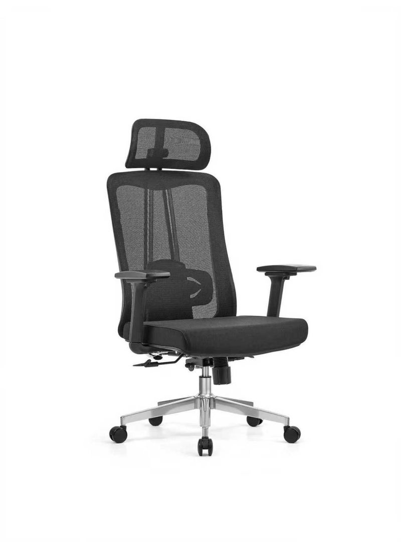 نَدْ مَفْرُوشَات كرسي تنفيذي مريح | ظهر عالي من القماش الشبكي الأسود مع دعم قطني قابل للتعديل | قاعدة كروم متينة للمكتب والمنزل - Image 1