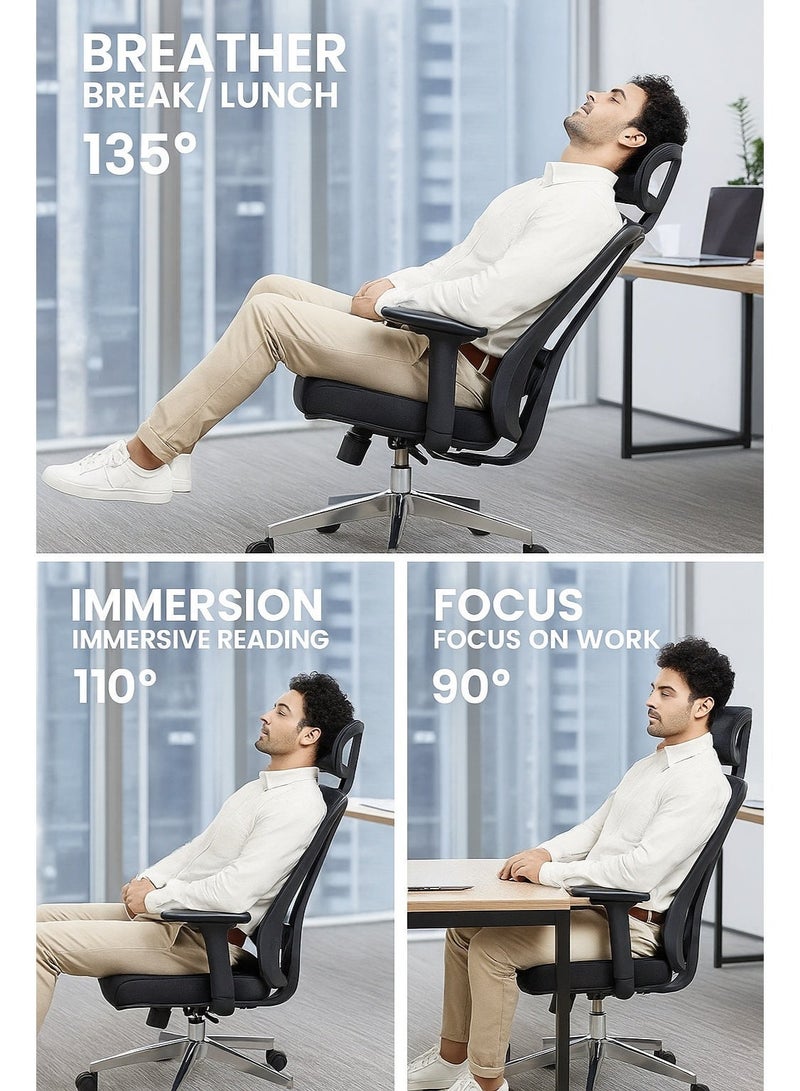 نَدْ مَفْرُوشَات كرسي تنفيذي مريح | ظهر عالي من القماش الشبكي الأسود مع دعم قطني قابل للتعديل | قاعدة كروم متينة للمكتب والمنزل - Image 2