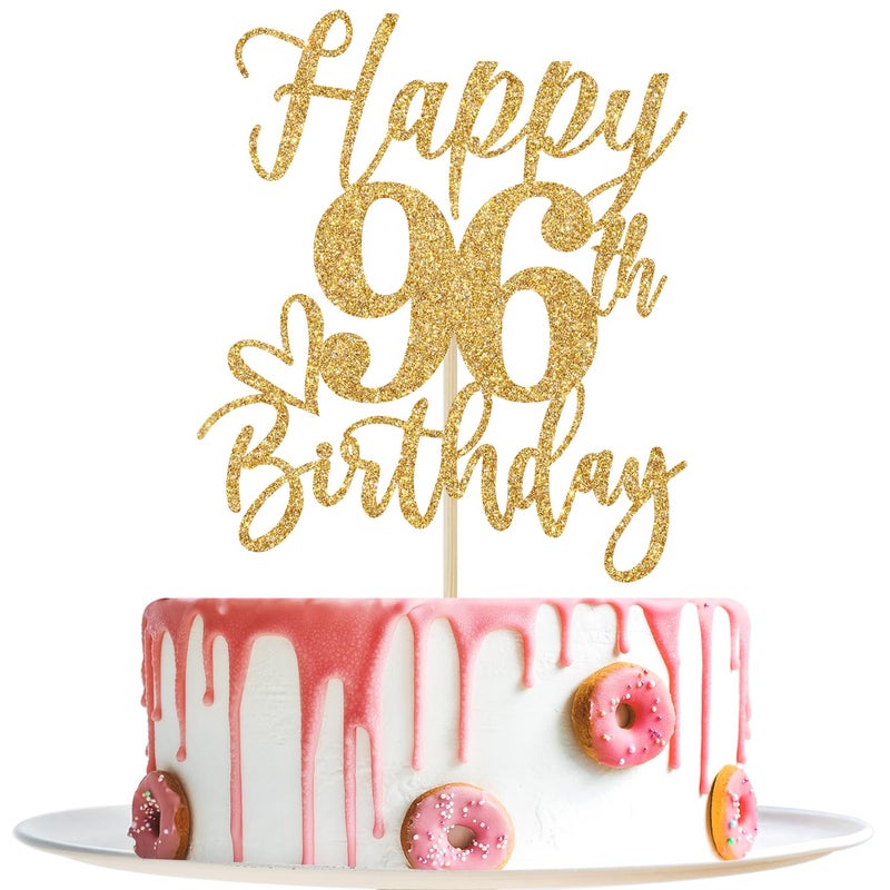 Yotawebery Happy 96th Birthday Cake Topper  96th Birthday Decorations for Men/Women  Cheers to 96 Years  96 Fabulous  96th Happy Birthday Party Supplies Gold Glitter - Image 1