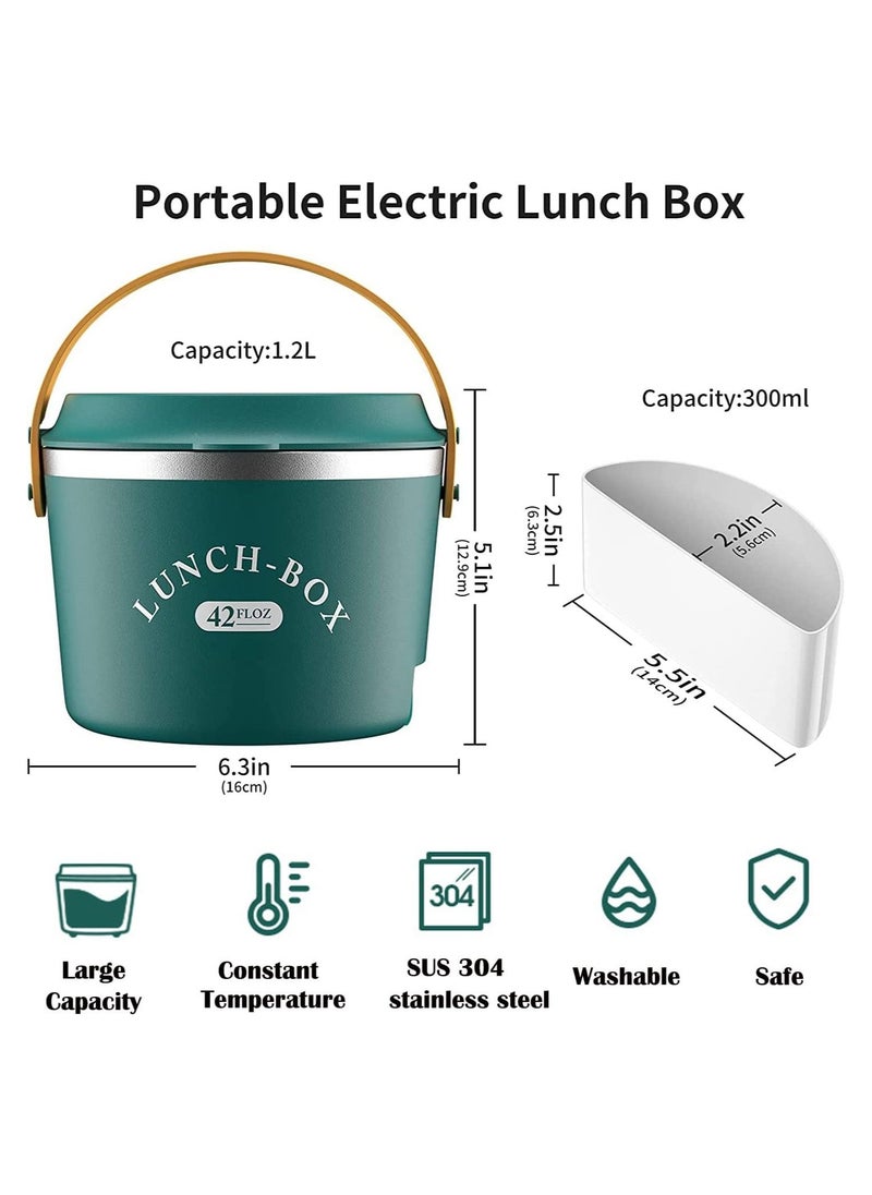 GGEROU Electric Lunch Box with Fork Spoon and Carry Bag,1.2L Electric Stainless Steel Lunch Box Food Container  - Image 2