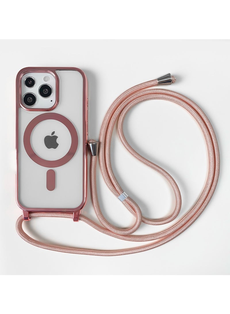 T Tersely for iPhone 16 Pro Max Soft TPU Case with Magnetic Adsorption, Adjustable Crossbody Strap, Neck Cord Lanyard and Wrist Tether Safety Straps for iPhone 16 Pro Max (Rose Gold) - Image 1