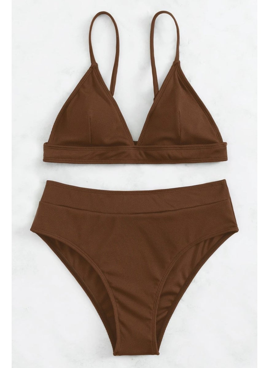 Angelsin Adjustable Strap Triangle Design High Waist Bikini Set  - Image 2