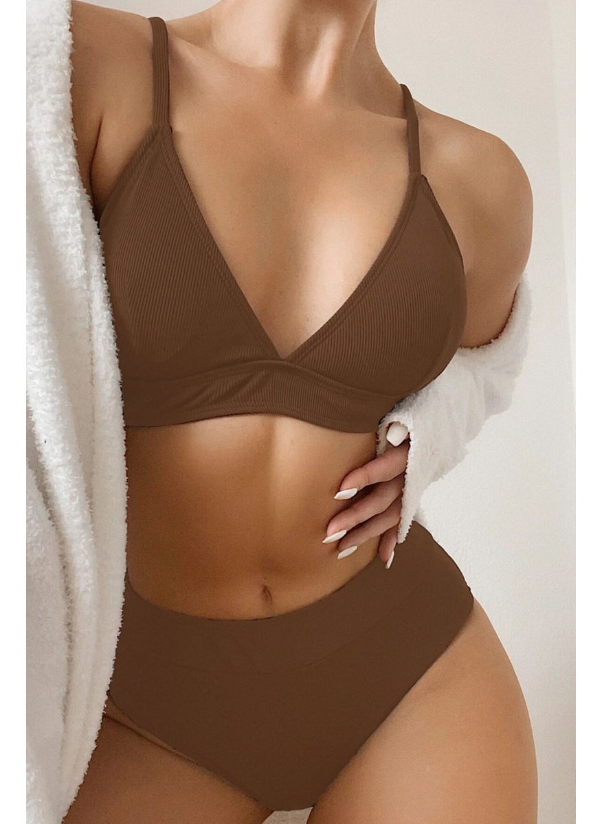 Angelsin Adjustable Strap Triangle Design High Waist Bikini Set  - Image 1