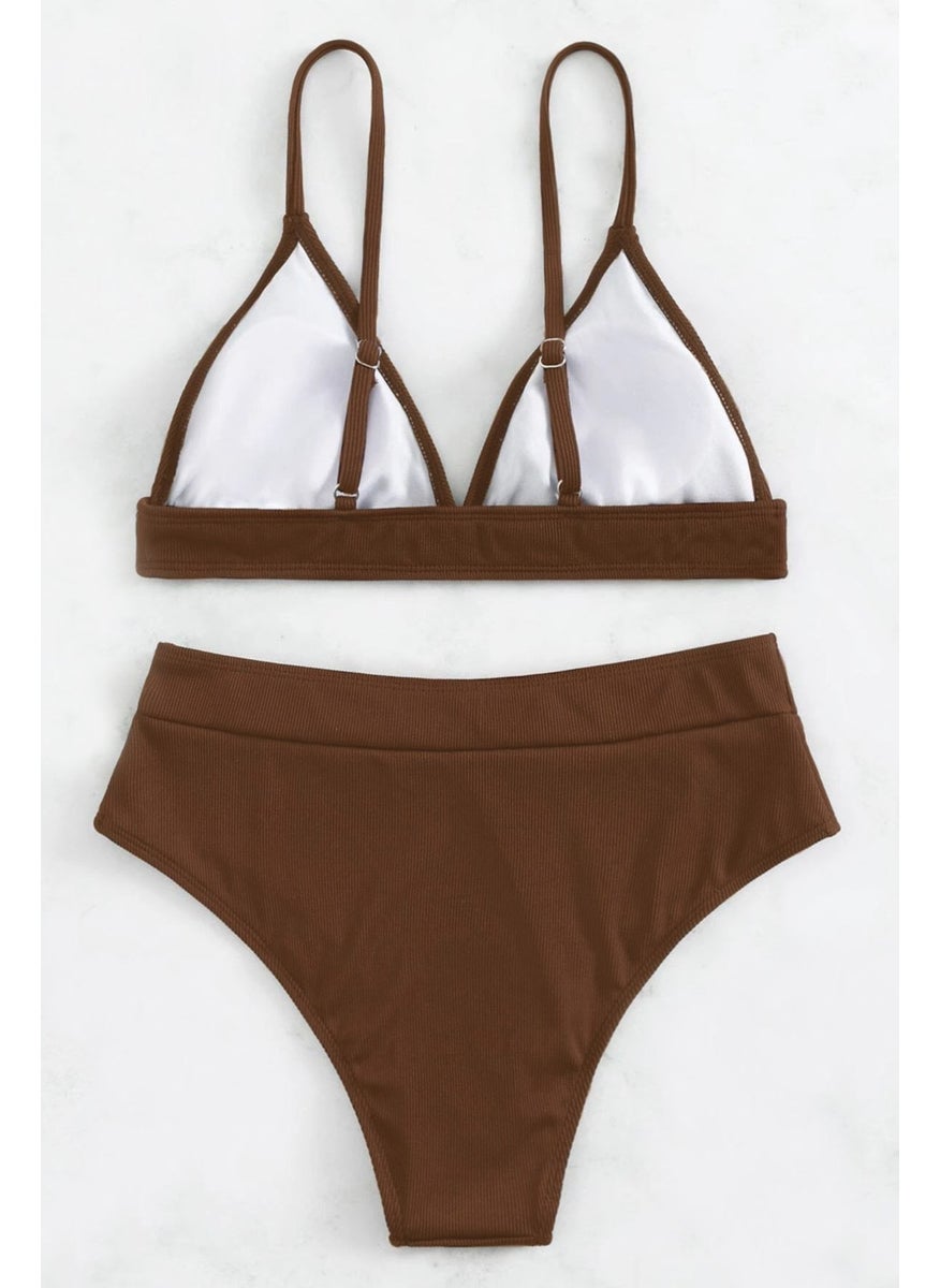 Angelsin Adjustable Strap Triangle Design High Waist Bikini Set  - Image 3