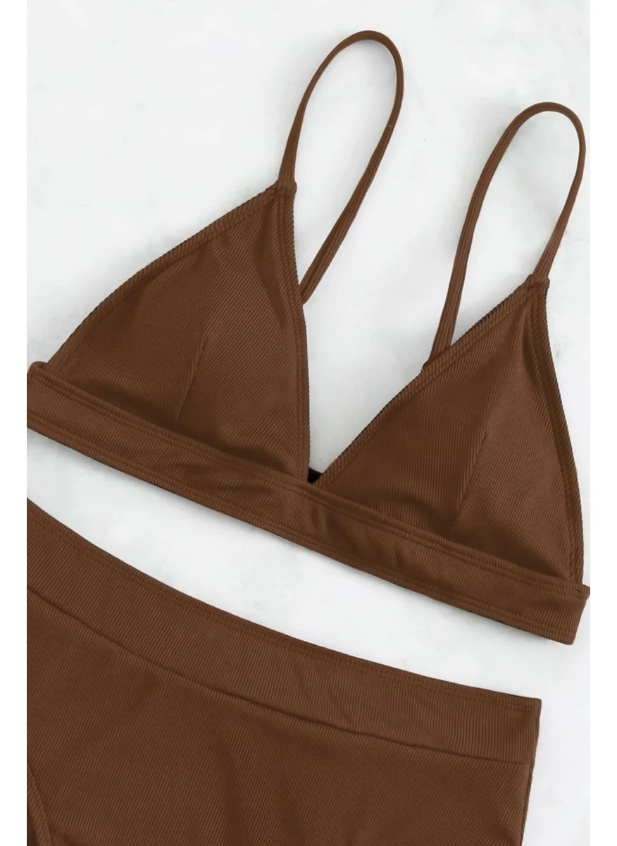 Angelsin Adjustable Strap Triangle Design High Waist Bikini Set