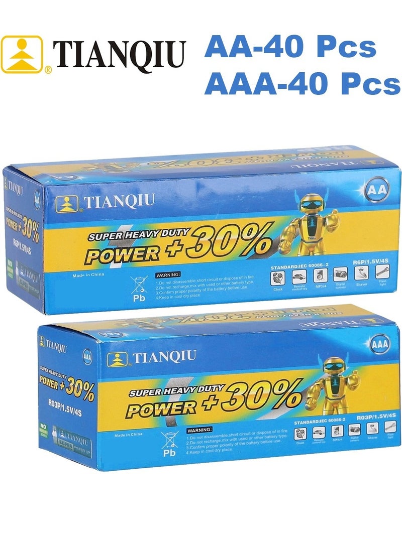 TIANQIU Combo Pack 40 Pcs AA and 40 Pcs AAA Super Heavy Duty Battery  - Image 1