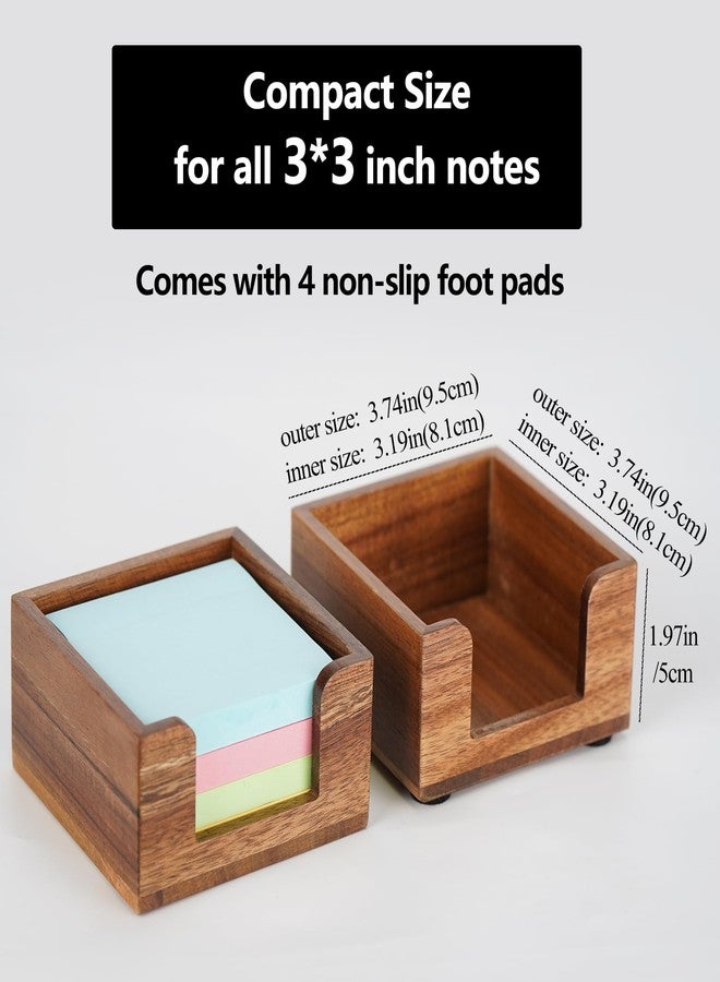 Phininia Acacia Wood Sticky Note Holder, Post It Note Dispenser for Office Desk Accessories, Self Stick Note Pad Holder, Memo Pad Holder Dispenser Organizer for School Office Desk Supplies, Brown - Image 2