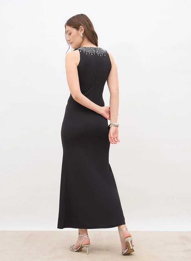 Styli Styli Embellished Round Neck A-Line Maxi Dress