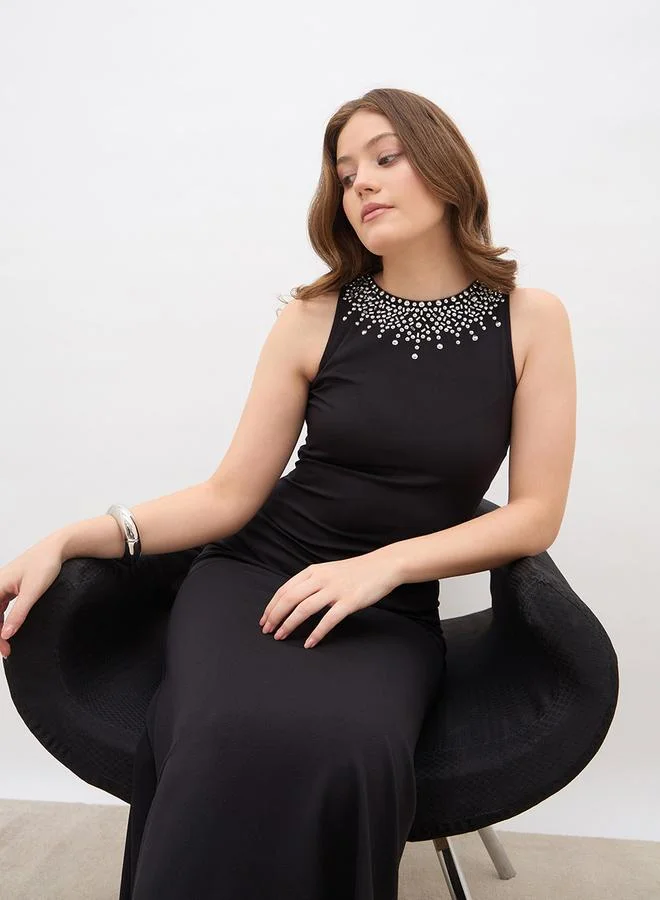 Styli Styli Embellished Round Neck A-Line Maxi Dress