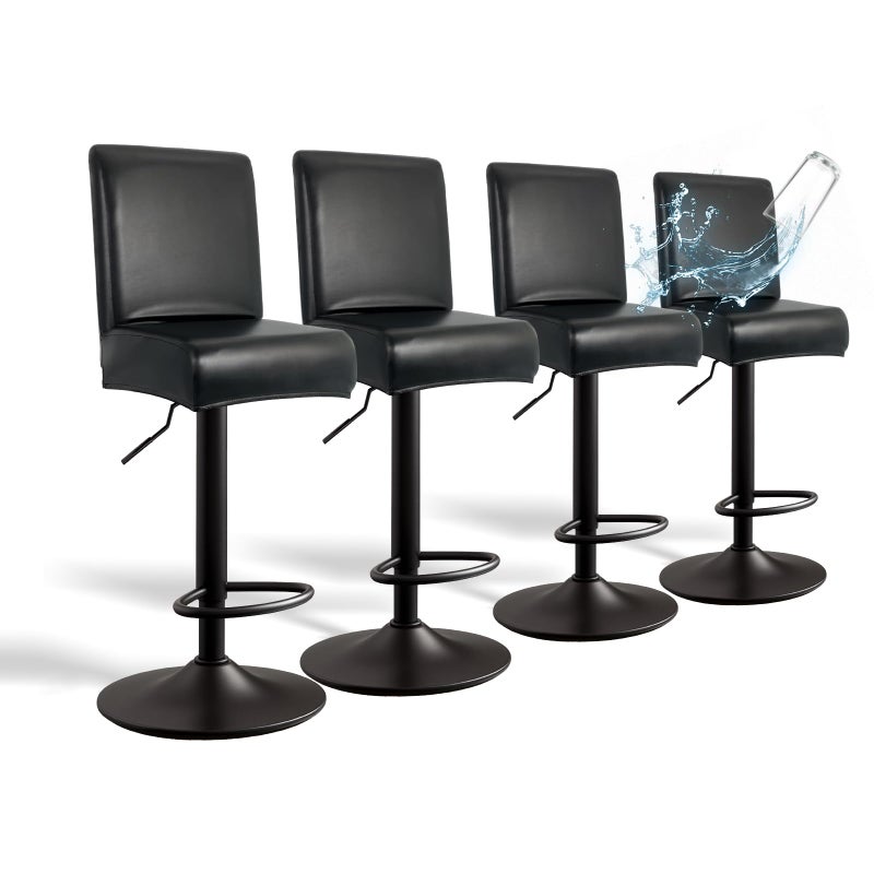 WUSOUPU PU Leather Bar Stool Covers with Backs, 4 Pack Stretch Waterproof Bar Stool Chair Covers Washable & Comfortable Barstool Covers Slipcovers with Back for Pub/Counter/Dining Room Decoration (Black) - Image 1
