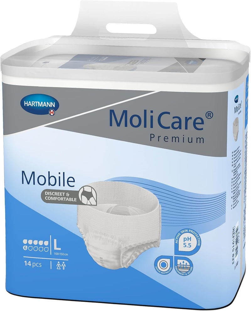 Molicare ملابس داخلية واقية متحركة مولي كير XL بسعة امتصاص 2000 مل مستوى 51 إلى 67 حوض 14 قطعة - Image 1