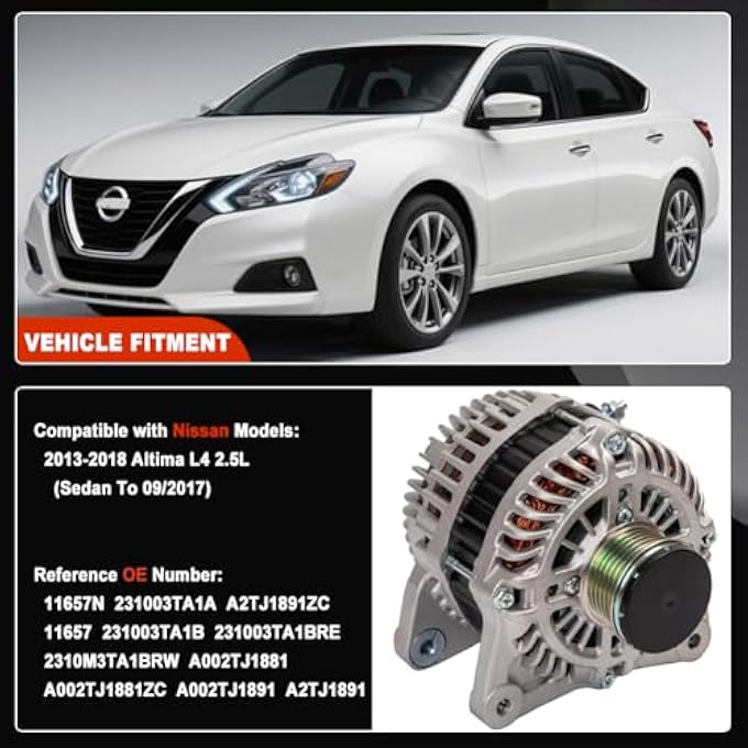 HY-SPEED Alternator Compatible with Altima L4 2.5L 2013 2014 2015 2016 2017 2018 13 14 15 16 17 18 Replaces# 231003TA1B, A2TJ1891ZC 11657N - Image 2