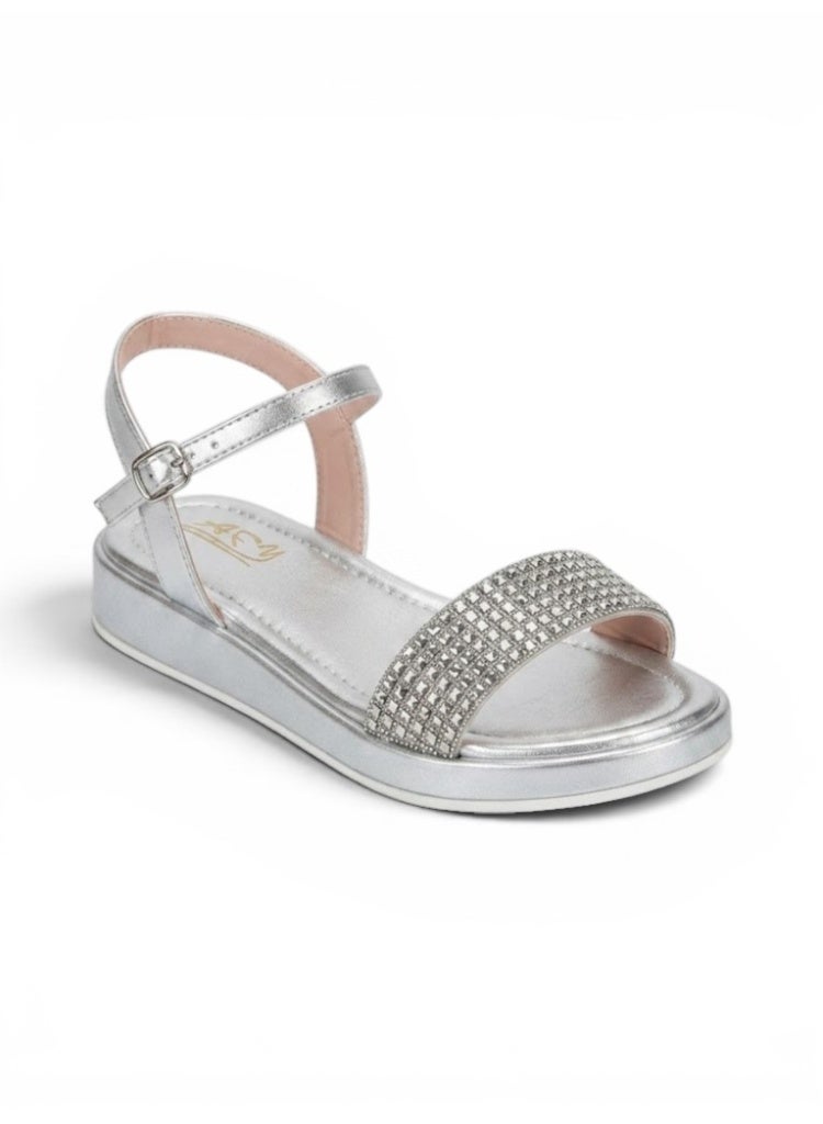 LIFESTYLISH sandals Flat leather with diamond strap SF-60- Silver - Image 1