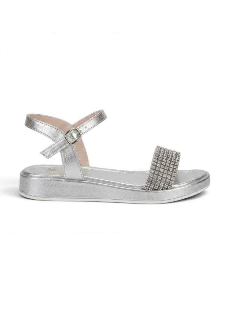LIFESTYLISH sandals Flat leather with diamond strap SF-60- Silver - Image 2