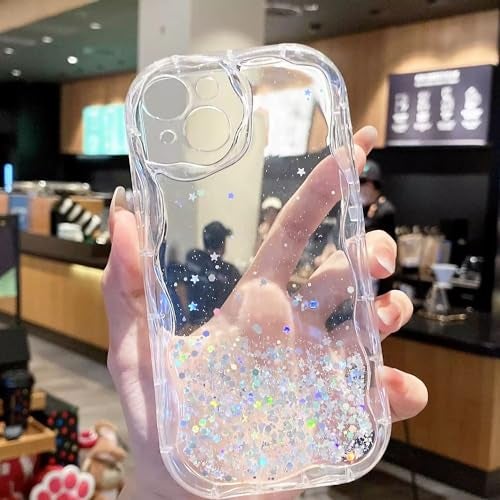 KC Back Cover for Vivo V27 5G & Vivo V27 Pro 5G, Dry Fixed Non Moving Glitter Curly Wave Shape Shockproof Bumper Soft Silicone Case with Camera Protection (Transparent) - Image 3
