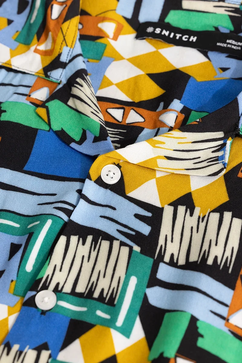 سنيتش Yellow Abstract Half Sleeve Boxy Shirt