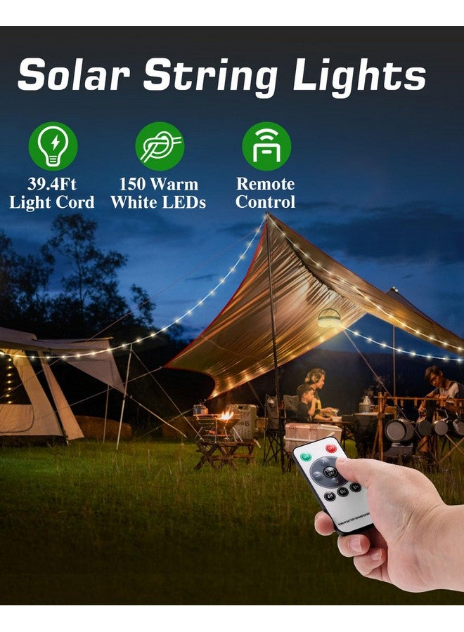 Anpro 2 In 1 Solar Camping String Lights, 39.4Ft Ultra Long String With 150Leds, Solar Powered And Usb Rechargeable Light With Remote Control,Portable Camping Light For Hiking, Decorations - Image 2