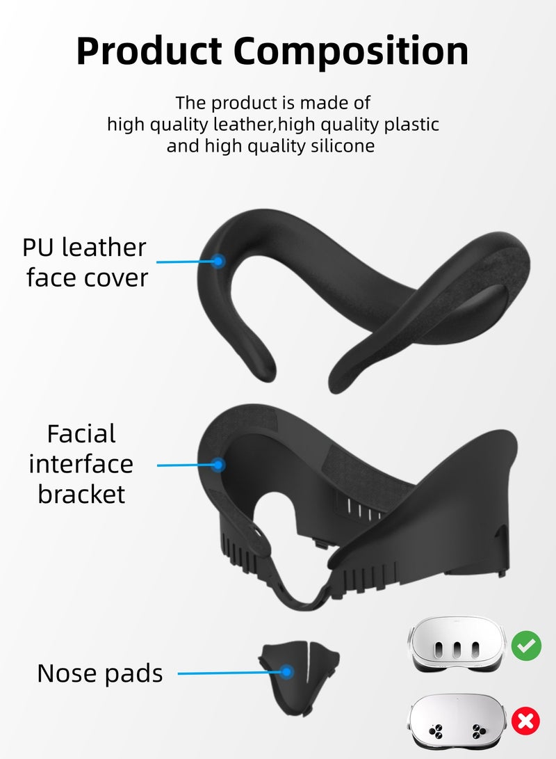 CoolRabbie VR Facial Interface & Face Pad Cover for Meta Oculus Quest 3,Removable Face Interface Bracket,VR Accessories Set with Face Pad Replacement for Quest 3,Anti-Leakage Nose Pad，Thickened and Widened ABS+PU Breathable and Leak-proof Mask(Not Compatible with 3S) - Image 2