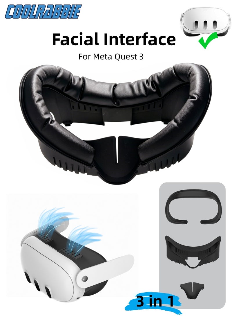 CoolRabbie VR Facial Interface & Face Pad Cover for Meta Oculus Quest 3,Removable Face Interface Bracket,VR Accessories Set with Face Pad Replacement for Quest 3,Anti-Leakage Nose Pad，Thickened and Widened ABS+PU Breathable and Leak-proof Mask(Not Compatible with 3S) - Image 1