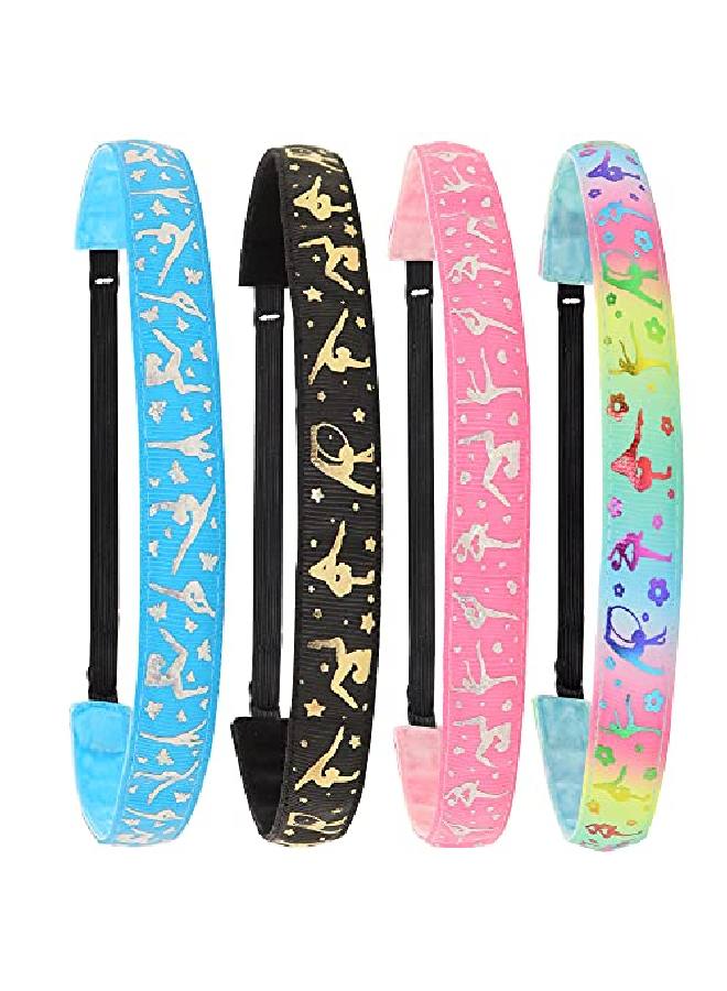 FROG SAC 4 Adjustable Gymnastics Headbands For Girls Non Slip Sports Head Bands For Kids Metallic Grosgrain Dance Hair Accessories Gymnast Dancer Girl Hairbands Party Favors - Image 1