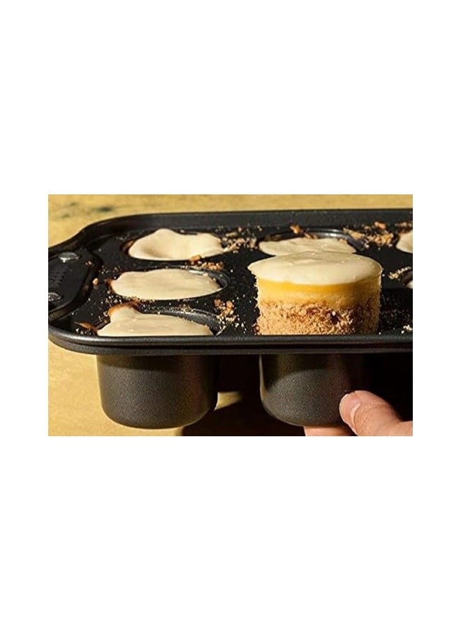 12-Port Non-Stick Mini Cake Mold，Mini Cheesecake Pan With Handles，For Baking Desserts like Cakes, Cupcakes and Muffins , Black