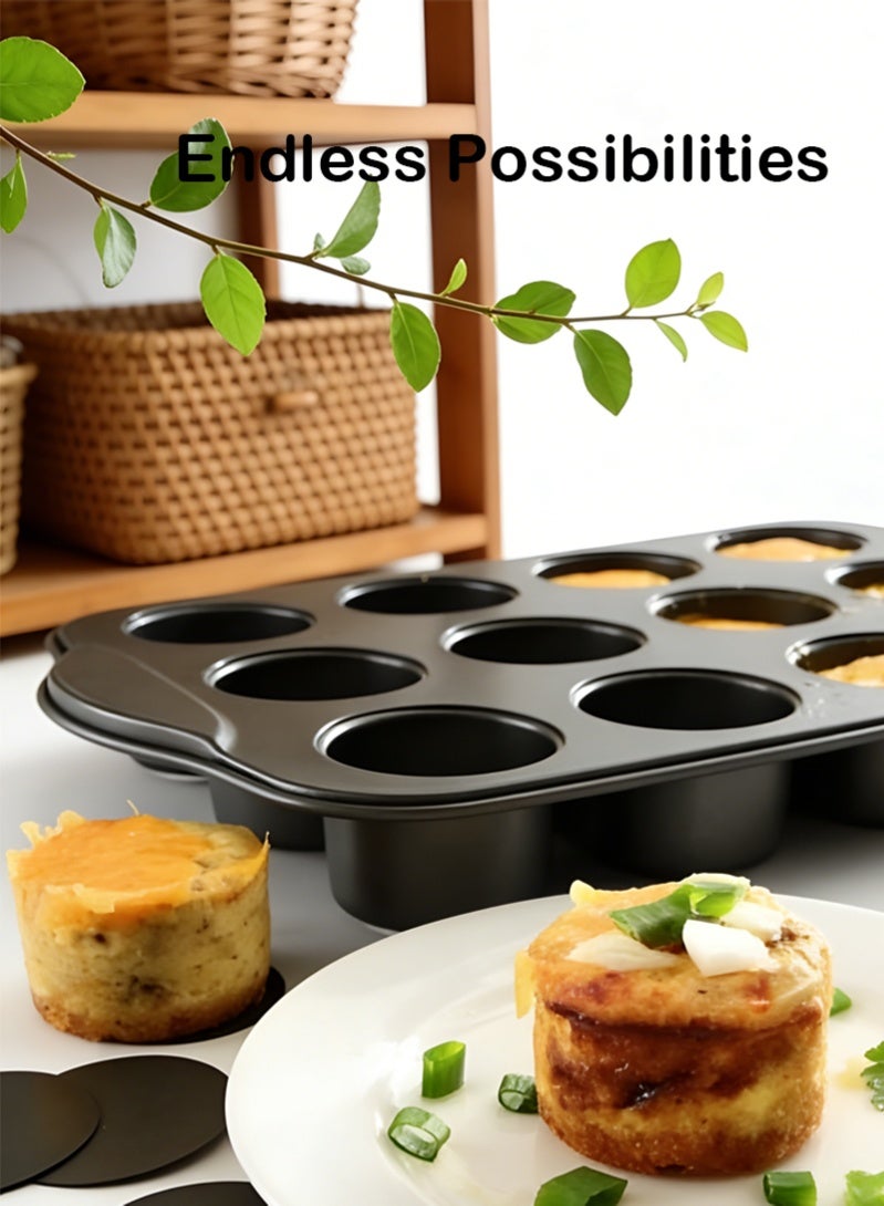 Halamine Muffin Trays,12-Port Non-Stick Mini Cake Mold，Mini Cheesecake Pan With Handles，For Baking Desserts like Cakes, Cupcakes and Muffins , Black - Image 3